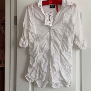 Zashi White ruched button down shirt